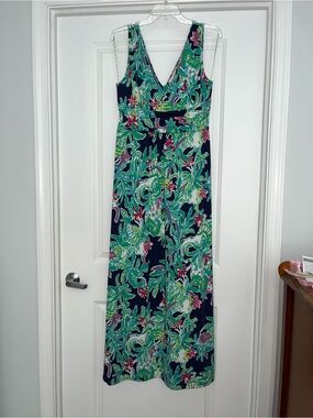 Lilly Pulitzer L Sloan Maxi Trunk Show hemmed 5’5” Navy Blue Green Elephants